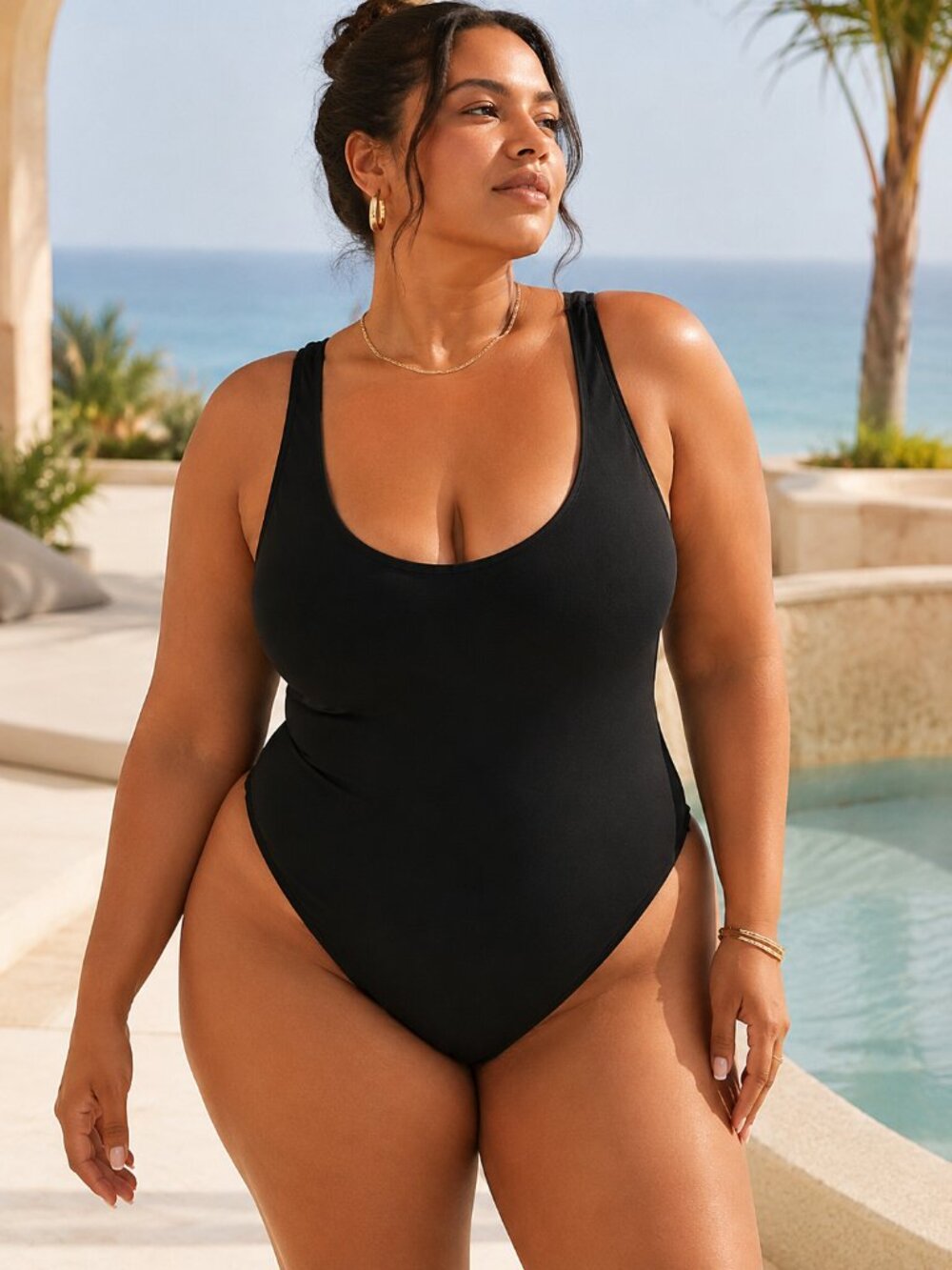 Classic Scoop Neck One-Piece Swimsuit - Black
